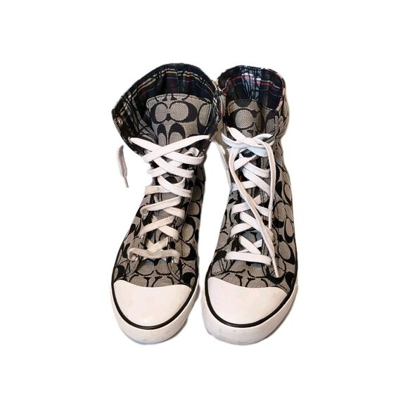 COACH Women's Bonney Hi-Tops Signature Logo W/Plaid Glitter Convertible Shoe 7.5 - Picture 2 of 7